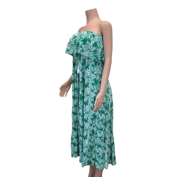 Japna Boho Tropical Strapless Maxi Sundress -Women SZ M -Tazzel Tie -Front Slits - Picture 5 of 14
